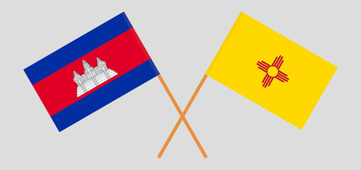 Crossed flags of Cambodia and the State of New Mexico. Official colors. Correct proportion