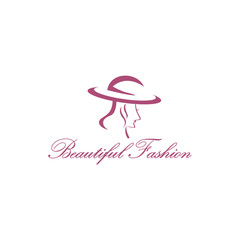 fashion logo woman in hat vector design illustration