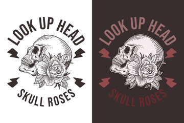 Set Skull Rose Dark illustration Beast Skull Bones Head Hand drawn Hatching Outline Symbol Tattoo Merchandise T-shirt Merch vintage