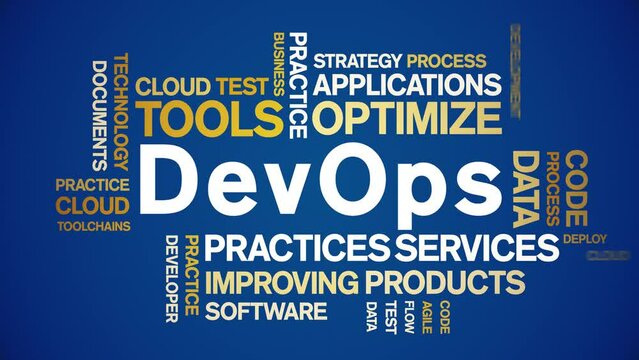 DevOps animated tag word cloud;text design animation kinetic typography seamless loop.