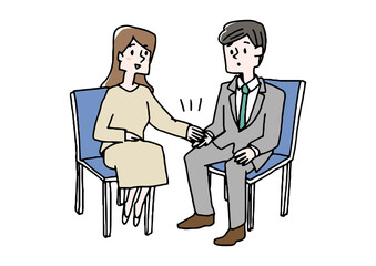 望まない同僚からの接触に悩みを抱える男性　職場でのセクハラ　温かみのある手書きの人物