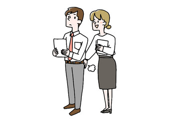 望まない同僚からの接触に悩みを抱える男性　職場でのセクハラ　温かみのある手書きの人物