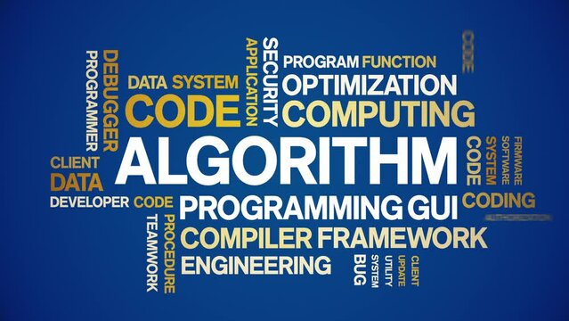 Algorithm animated tag word cloud;text design animation kinetic typography seamless loop.