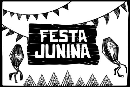 June party (Festa Junina) Cartaz. Woodcut style and separate vectors.