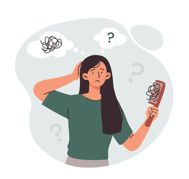 worried woman holding comb, hair loss clip art preview