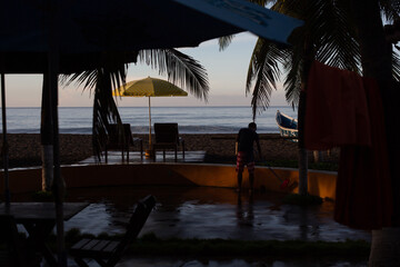 worker cleaning early morning