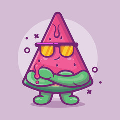 Cute watermelon fruit character mascot with cool expression isolated cartoon in flat style design 