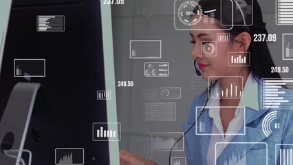 Customer support call center provide data in conceptual vision . Business and communication technology concept .