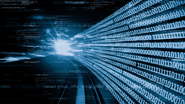 Software development, application programming code and tacit computer coding . Concept of smart digital transformation and technology disruption that changes global trends in new information era .