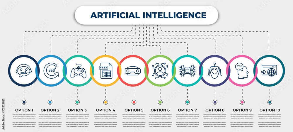 Aufkleber vector infographic template with icons and 10 options or steps. infographic for artificial intellige