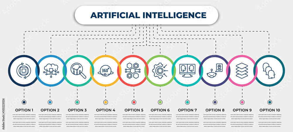 Aufkleber vector infographic template with icons and 10 options or steps. infographic for artificial intellige