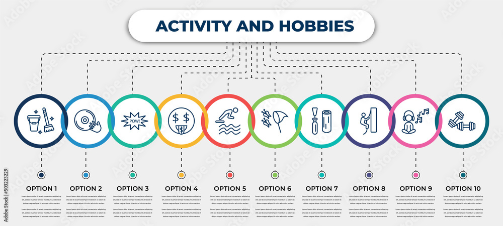 Poster vector infographic template with icons and 10 options or steps. infographic for activity and hobbies