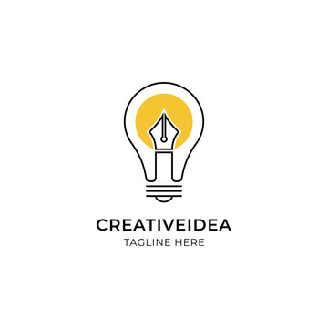Creative idea logo design inspiration with light bulb and pen