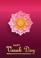 Happy Vesak Day card with Buddha symbols and oriental Asian elements 