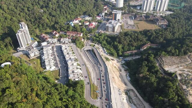 Aerial view car at Lebuh Bukit Jambul in day