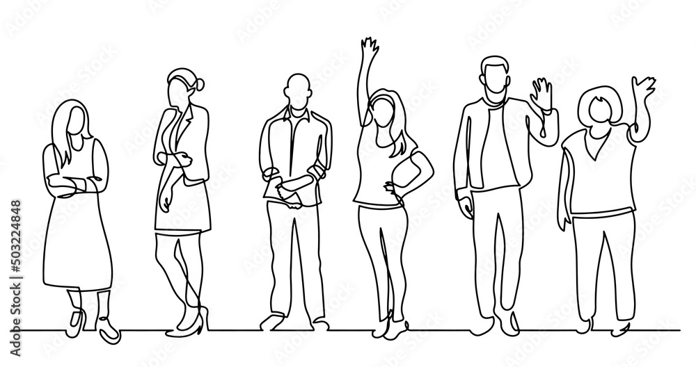 Canvas Prints continuous line drawing of diverse group of standing people