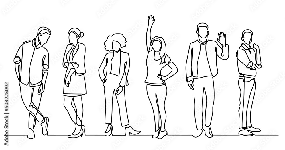 Canvas Prints continuous line drawing of diverse group of standing people