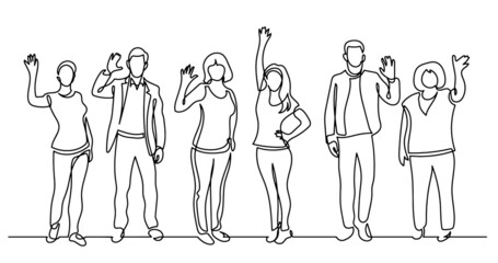 continuous line drawing of diverse group of standing people