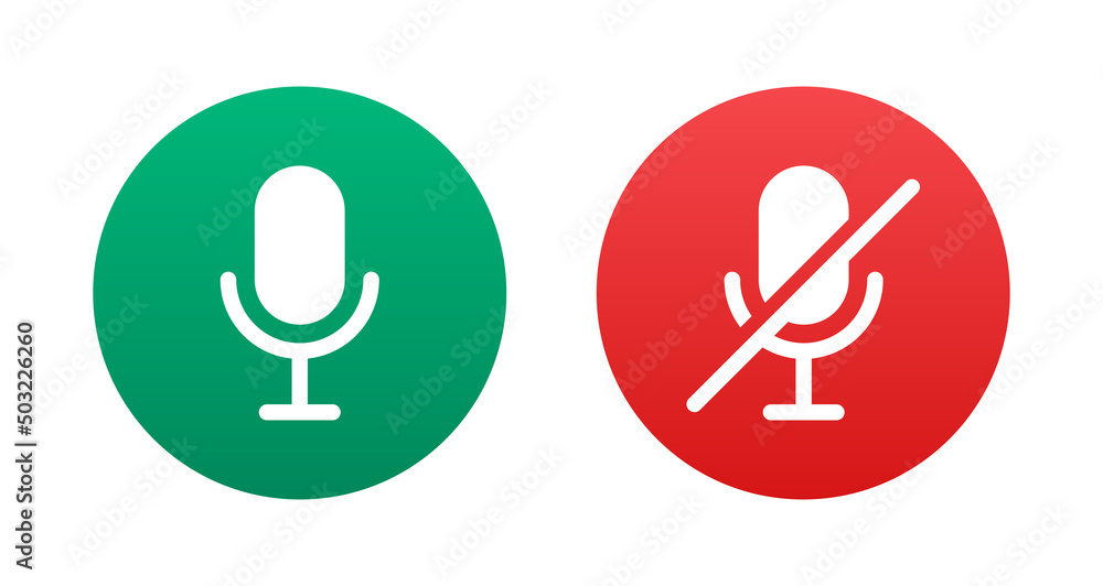 Poster microphone icons set. voice record button vector illustration. mute and unmute sign symbol.