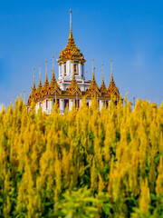 Naklejka premium Wat Ratchanaddaram Worawihan It is a unique temple in Thai architecture It is a beautiful and famous old tourist attraction. Located in Bangkok, Thailand