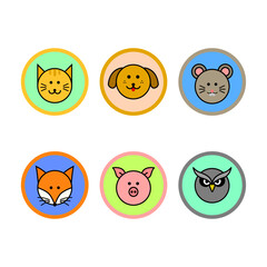 Animal pin sticker set vector design