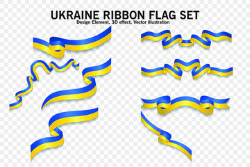 Obraz premium Set of Ukraine Ribbon flags, design element. 3D on a transparent background. vector illustration