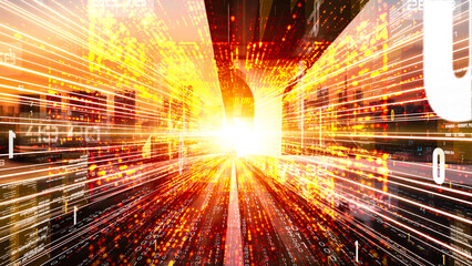 Software development, application programming code and tacit computer coding . Concept of smart digital transformation and technology disruption that changes global trends in new information era .