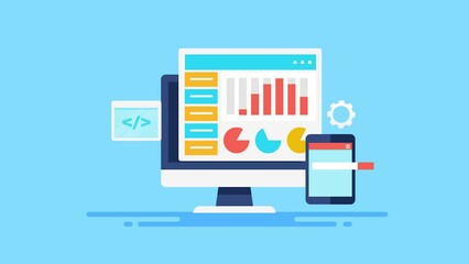 SEO analysis, online business, website audit report, data analytics concept - 2d animation 4k video clip.