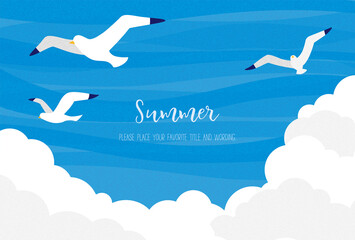 Fototapeta カモメと入道雲と青空を組み合わせた夏のイメージ素材 obraz