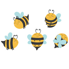
Honey bee isolated cartoon icon set. Vector illustration of honey bee animal isolated on white background. Vector cartoon set of honey bee icon.