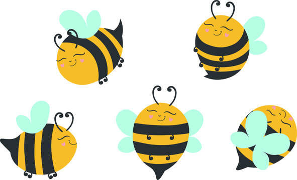 
Honey bee isolated cartoon icon set. Vector illustration of honey bee animal isolated on white background. Vector cartoon set of honey bee icon.