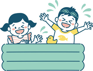 ビニールプールで遊ぶ子どものイラスト	
