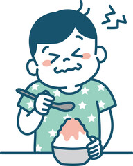かき氷を食べる子どものイラスト　男の子	
