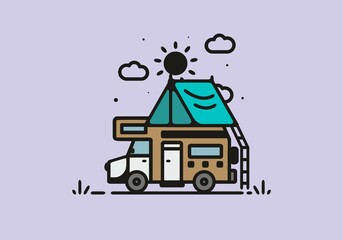 Obraz premium Camping with camper van line art illustration