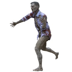 Zombie male isolated white background 3d illustration