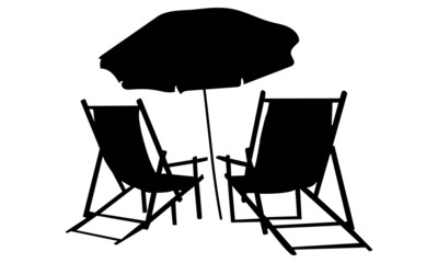 beach chair silhouettes on white background