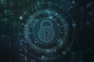 Digital Padlock on abstract technology background, Technology security concept. Modern safety digital background. Protection system, Cyber Security and safety information, personal data concept