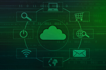 2d illustration of Cloud computing, Digital Cloud computing Concept background. Cyber technology, internet data storage, database and data server concept