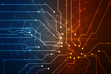 Abstract futuristic circuit board Illustration, Circuit board with various technology elements. Circuit board pattern for digital abstract technology background