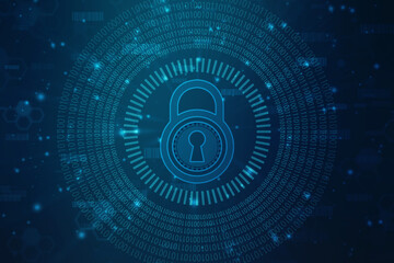 Digital Padlock on abstract technology background, Technology security concept. Modern safety digital background. Protection system, Cyber Security and safety information, personal data concept
