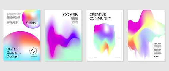 Abstract colorful gradient liquid cover template. Set of modern poster with vibrant graphic color, hologram, circle, organic shapes, bubbles. Futuristic design for brochure, flyer, wallpaper, banner. - obrazy, fototapety, plakaty