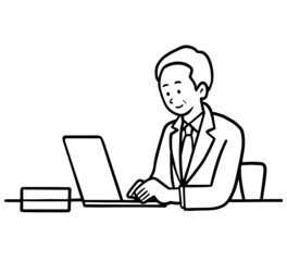 働くシニアのイメージイラスト　線画のみ