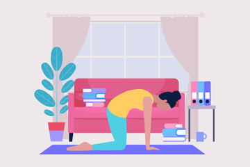 Fototapeta premium Young woman doing yoga at home
