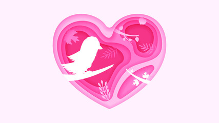 Abstract Sky Hearts Balloons 14 February Love Paper Cut Pink Background With Plants And Bird Vector Design Style Nature