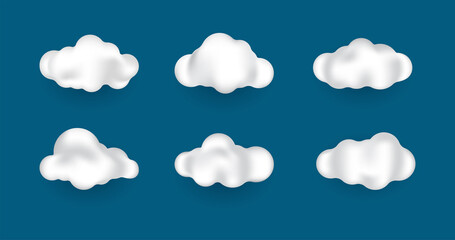 White 3d clouds set isolated on a blue background. soft round clouds icon in the blue sky. 3d shapes vector illustration