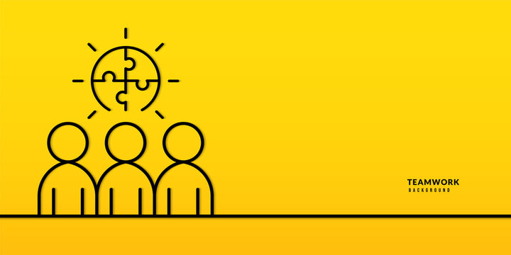 Businessman standing with jigsaw on yellow background. Project management and processing concept. Business planning and strategy