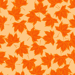 Leaves maple engraved seamless pattern. Vintage background botanical with canadian foliage in hand drawn style.