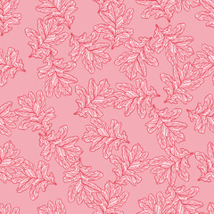 Leaves oak engraved seamless pattern. Retro background botanical with forest foliage in hand drawn style.