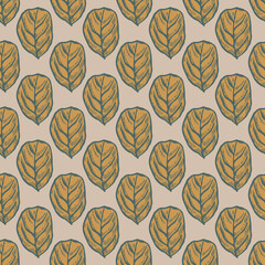 Seamless pattern engraved tree leaves. Vintage background botanical with foliage in hand drawn style.