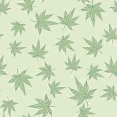 Fototapeta premium Leaves maple canadian engraved seamless pattern. Vintage background botanical leaf cannabis in hand drawn style.